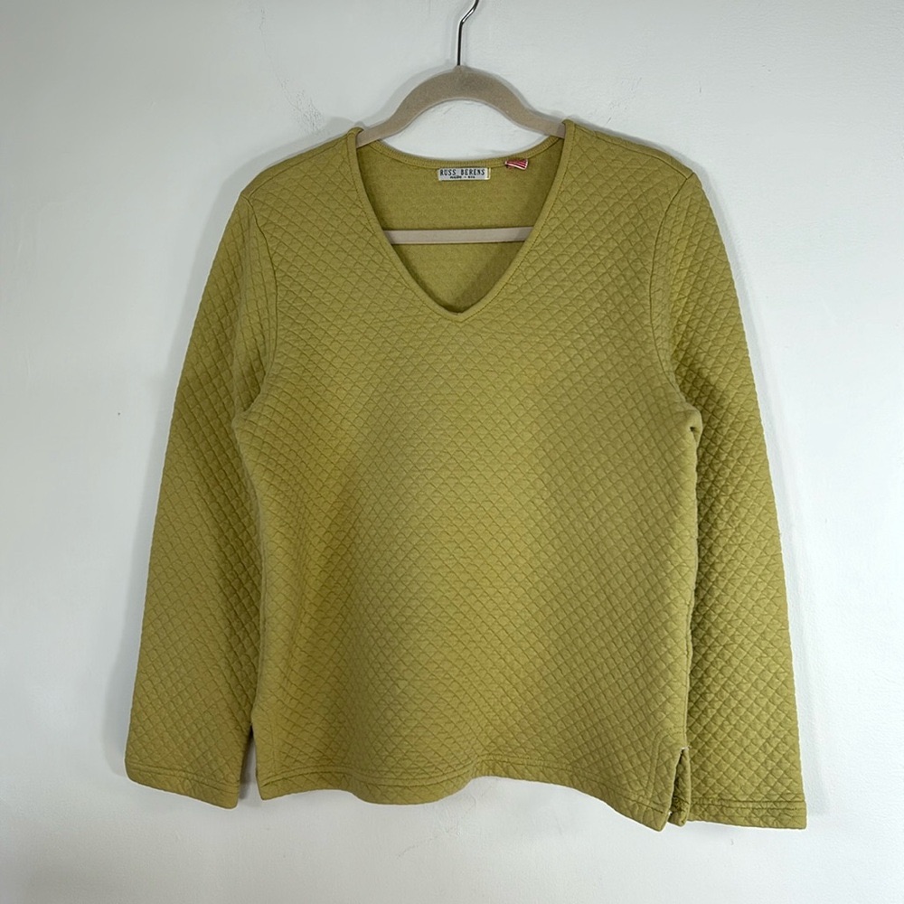 Russ Berens Malibu Vintage Waffle Weave Women’s Size M Chartreuse Pullover Top